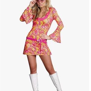 Dreamgirl “Go Go” Costume Pink & Yellow Retro Mini Dress